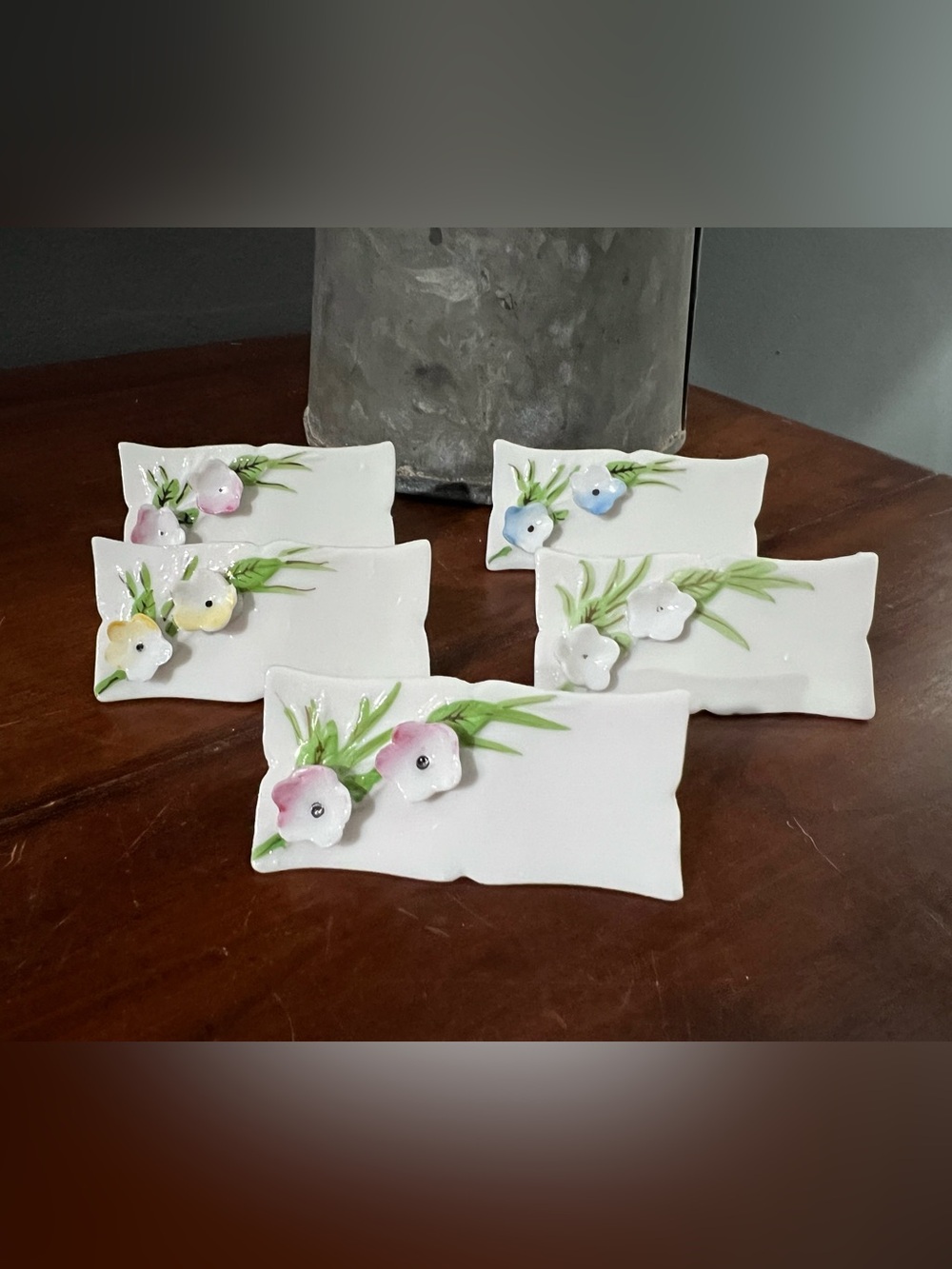 Vintage Early 1900’s La Fleur Porcelain Name Place Card Holders Made In Japan